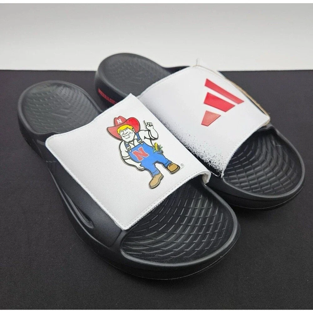 Adidas Lightblaze Slide Nebraska Cornhuskers Herbie Husker Mens 10 Black IH7120